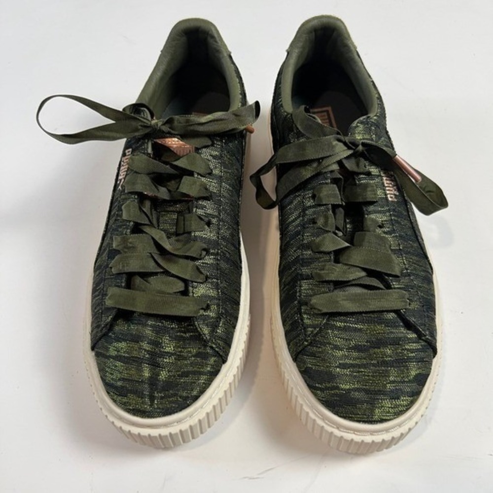 Puma Basket Womens Lace Up Sneakers Size 8 Green Shoes Safari Print Basketball